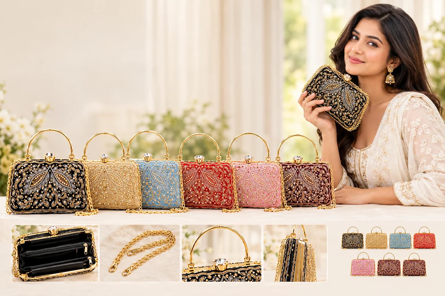 BRIDAL CLUTCHES GOLD CHAIN SLING